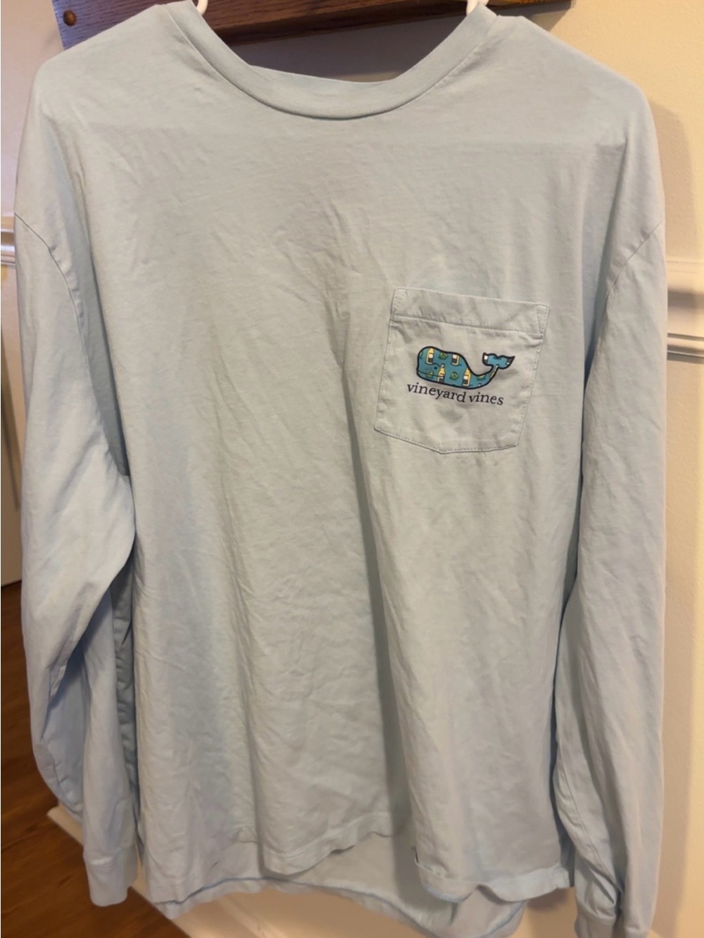 Vineyard Vines Light Blue Long-Sleeve Pocket Tee with Whale Logo